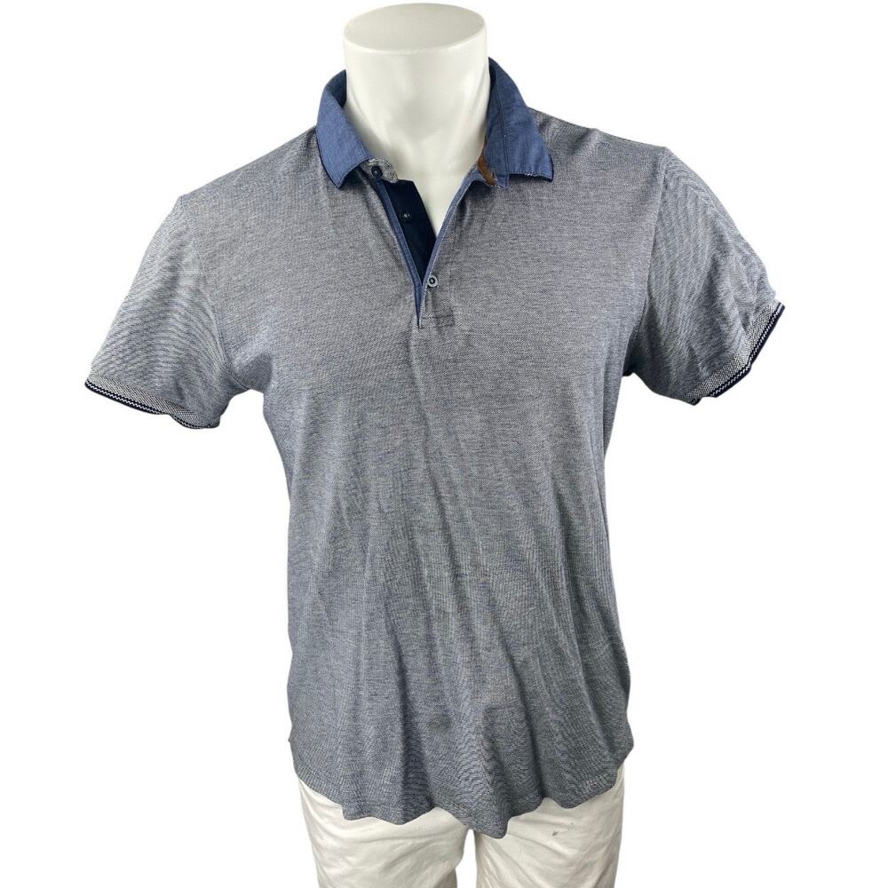 Zara Men's Gray Blue Short Sleeve Golf Cotton Casual Polo Shirt Top Size L